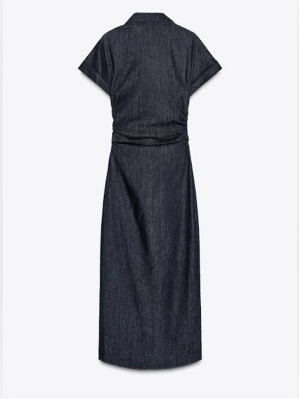 Zara Ruched Denim Midi Dress Size  S - Picture 3 of 11